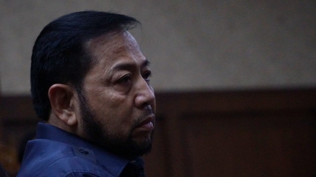Terpidana kasus e-KTP, Setya Novanto memberikan kesaksian dalam sidang lanjutan Sofyan Basir di Pengadilan Tipikor, Jakarta, Senin (12/8). Foto: Fanny Kusumawardhani/kumparan