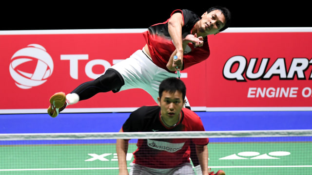Mohammad Ahsan/Hendra Setiawan di Kejuaraan Dunia 2019. Foto: ANTARA FOTO/Hafidz Mubarak/pras.