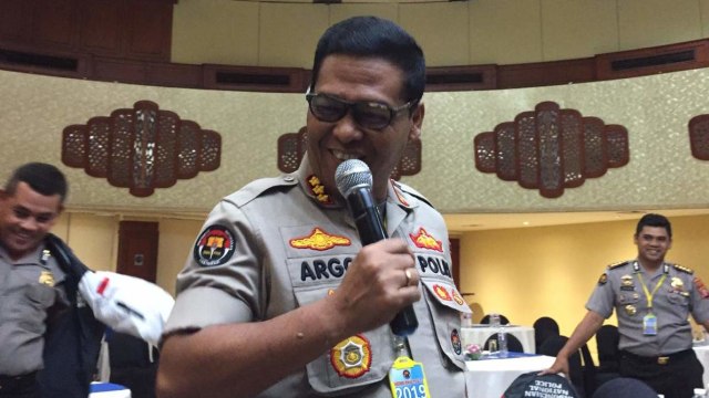 Kabid Humas Polda Metro Jaya Kombespol Argo Yuwono di acara Rakernis Div Humas Polri. Foto: Andreas Ricky Febrian/kumparan