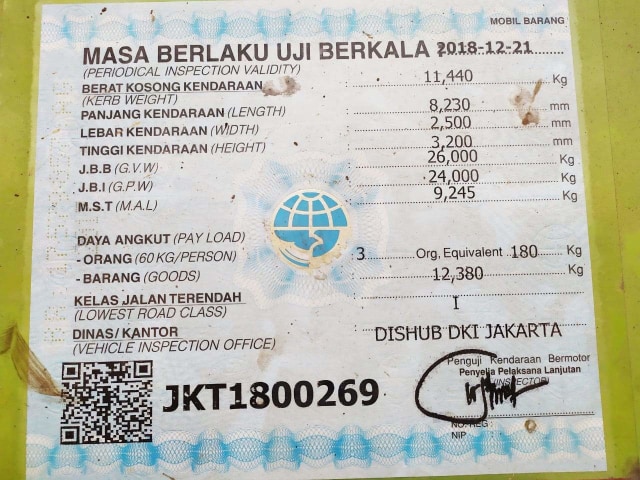 Data uji KIR truk pemicu kecelakaan beruntun di Tol Cipularang KM 91. Foto: Rachmadi Rasyad/kumparan 