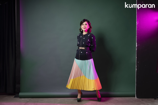 Grace Natalie untuk program Role Model kumparanWOMAN. Foto: Panji Indra, Stylist: Anantama Putra, Makeup: Irma Gerungan, Hairdo: Uthe, Busana: Ted Baker, Sepatu: Charles & Keith. 