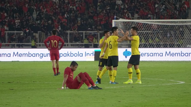 Reaksi para pemain timnas Indonesia saat pertandingan Kualifikasi Piala Dunia 2022 Grup G Zona Asia telah usai di Stadion Gelora Bung Karno (GBK), Senayan, Jakarta, Kamis (5/9/2019). Foto: Jamal Ramadhan/kumparan
