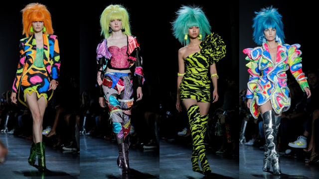 Koleksi busana Jeremy Scott bergaya '80-an di NYFW SS20. Foto: REUTERS/Brendan McDermid