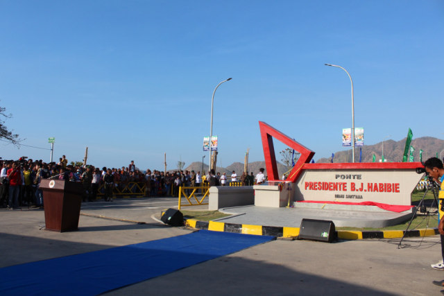 Peresmian Jembatan dengan nama 'Presidente B. J. Habibie' di ruas jalan di wilayah Bidau Santana, Dili, Timor-Leste, pada 29 Agustus 2019.