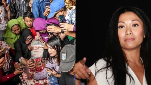 Anggun sedih melihat makam BJ Habibie dipenuhi peziarah yang mengambil selfie. Foto: Instagram/@anggun_cipta dan Munady.