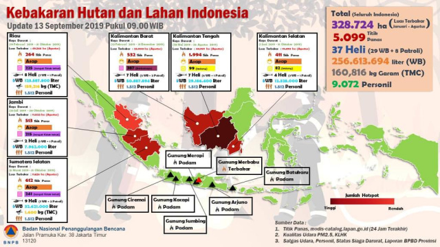 Sebaran kebakaran hutan. Sumber: BNPB