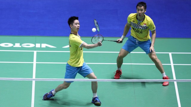 Marcus Fernaldi Gideon/Kevin Sanjaya Sukamuljo di China Terbuka 2019. Foto: Dok. PBSI