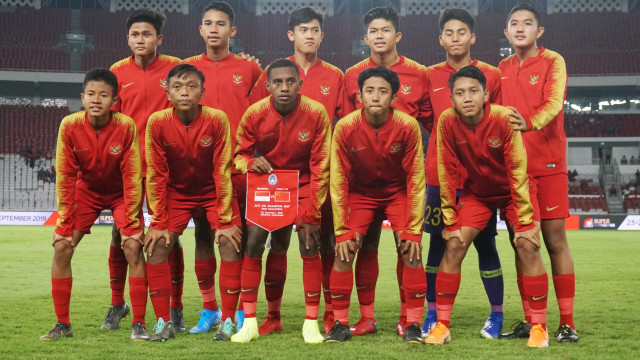 Pemain Timnas U-16 Indonesia di Kualifikasi Piala U-16 2020, di Stadion GBK, Jakarta, Minggu (22/9/2019). Foto: Irfan Adi Saputra/kumparan