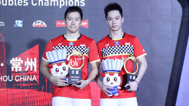 Marcus Fernaldi Gideon/Kevin Sanjaya Sukamuljo meraih gelar China Terbuka 2019. Foto: Dok. PBSI