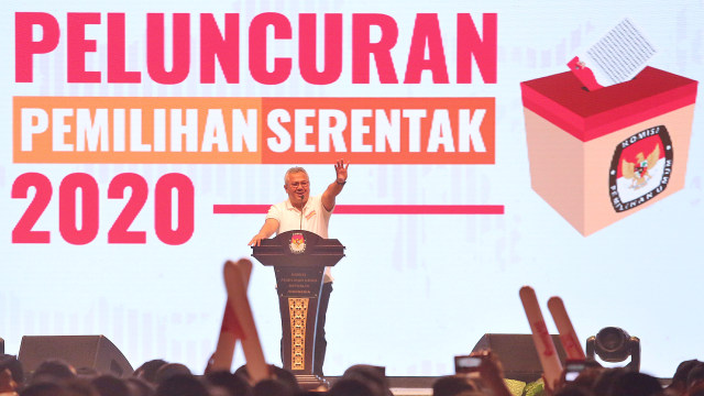 Ketua Komisi Pemilihan Umum (KPU) Arief Budiman berpidato saat peluncuran pemilihan umum kepala daerah (Pilkada) serentak 2020 di Jakarta, Senin (23/9/2019). Foto: ANTARA FOTO/Reno Esnir