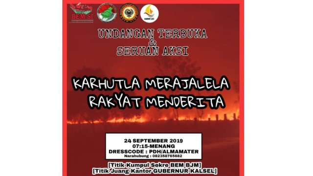 Poster seruan aksi bencana kabut asap akibat kahurtula yang digelar pada Selasa (24/9/2019). Foto: istimewa