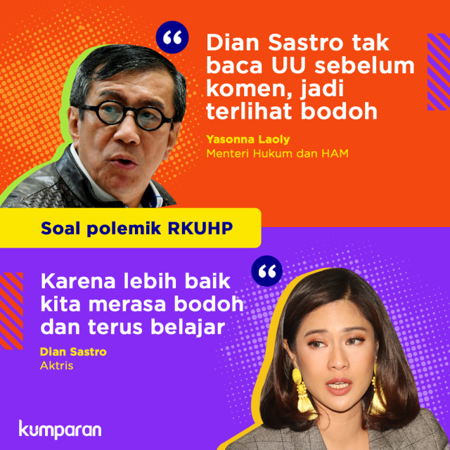 Quote War Dian Sastro vs Yasonna Foto: Putri Sarah Arifira/kumparan