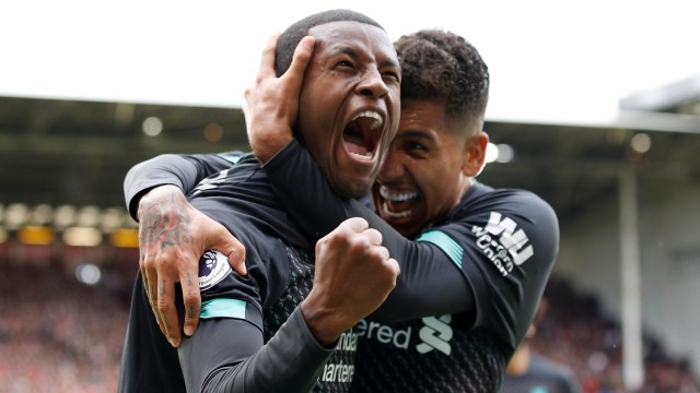 Georginio Wijnaldum merayakan golnya ke gawang Sheffield United. Foto: REUTERS/Phil Noble