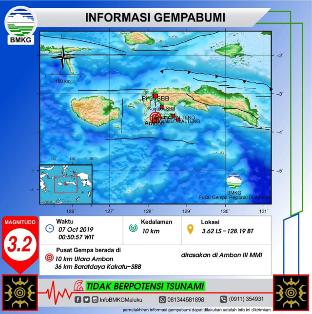 Gempa Susulan Kembali Terjadi di Pulau Ambon, (7/10). Dok : Data BMKG 