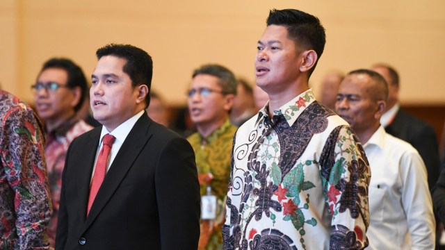 Erick Thohir dan Raja Sapta Oktohari di Kongres KOI. Foto: ANTARA/Hafidz Mubarak A.