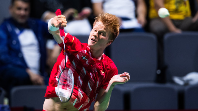 Pebulu tangkis tunggal putra Denmark, Anders Antonsen. Foto: MATHIAS BERGELD/REUTERS