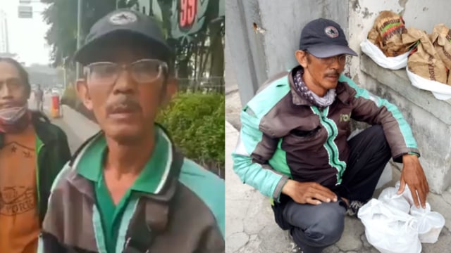 Driver ojek online atau ojol yang motornya dicuri. (Foto: kolase Twitter @furqonbsaputro dan @CB97enthus)
