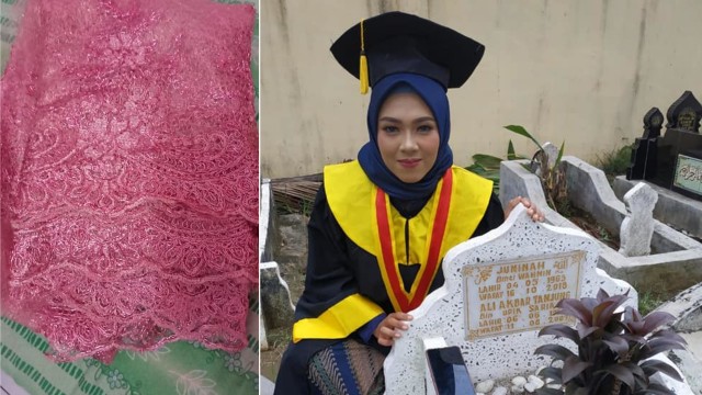 Erni Susanti di makam kedua orang tuanya setelah diwisuda. (Foto: Facebook/Erni Susanti)