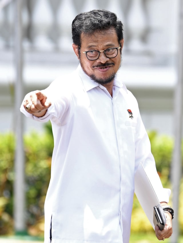 Politisi Partai Nasdem Syahrul Yasin Limpo tiba di Kompleks Istana Kepresidenan di Jakarta, Selasa (22/10/2019). Foto: ANTARA FOTO/Puspa Perwitasari