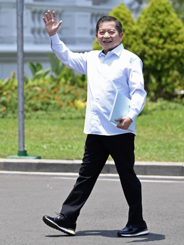 Plt Ketum PPP Suharso Monoarfa tiba di Kompleks Istana Kepresidenan di Jakarta, Selasa (22/10/2019).  Foto: ANTARA FOTO/Puspa Perwitasari