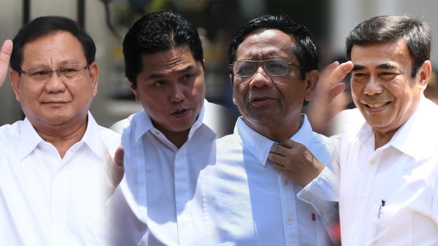 Prabowo Subianto, Erick Thohir, Mahfud MD, dan Fachrul Razi di Istana Kepresidenan, Jakarta. Foto: ANTARA FOTO/Wahyu Putro A dan Pupa Perwitasar
