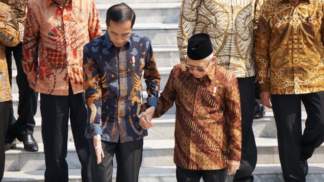 Presiden Jokowi dan Wapres Ma'ruf Amin di Istana Kepresidenan, Jakarta, pada Rabu (23/10). Foto: Kevin Kurnianto/kumparan