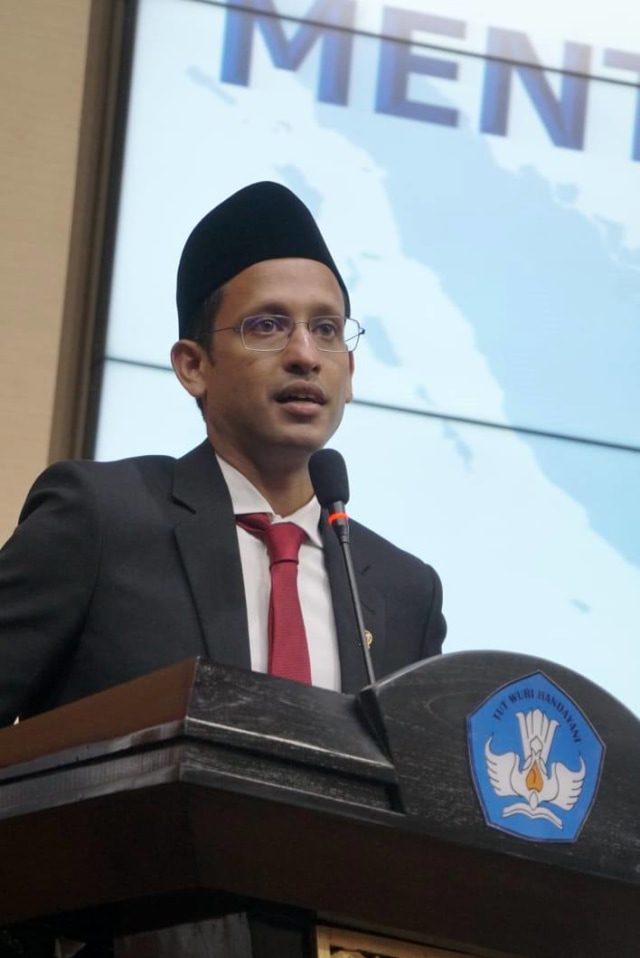 Mendikbud Nadiem Makarim di Graha Utama, kantor Kemendikbud. Foto: Helmi Afandi/kumparan