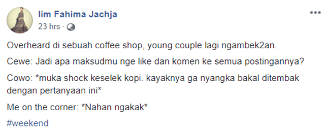 Tangkapan layar status Facebook Iim Fahima.