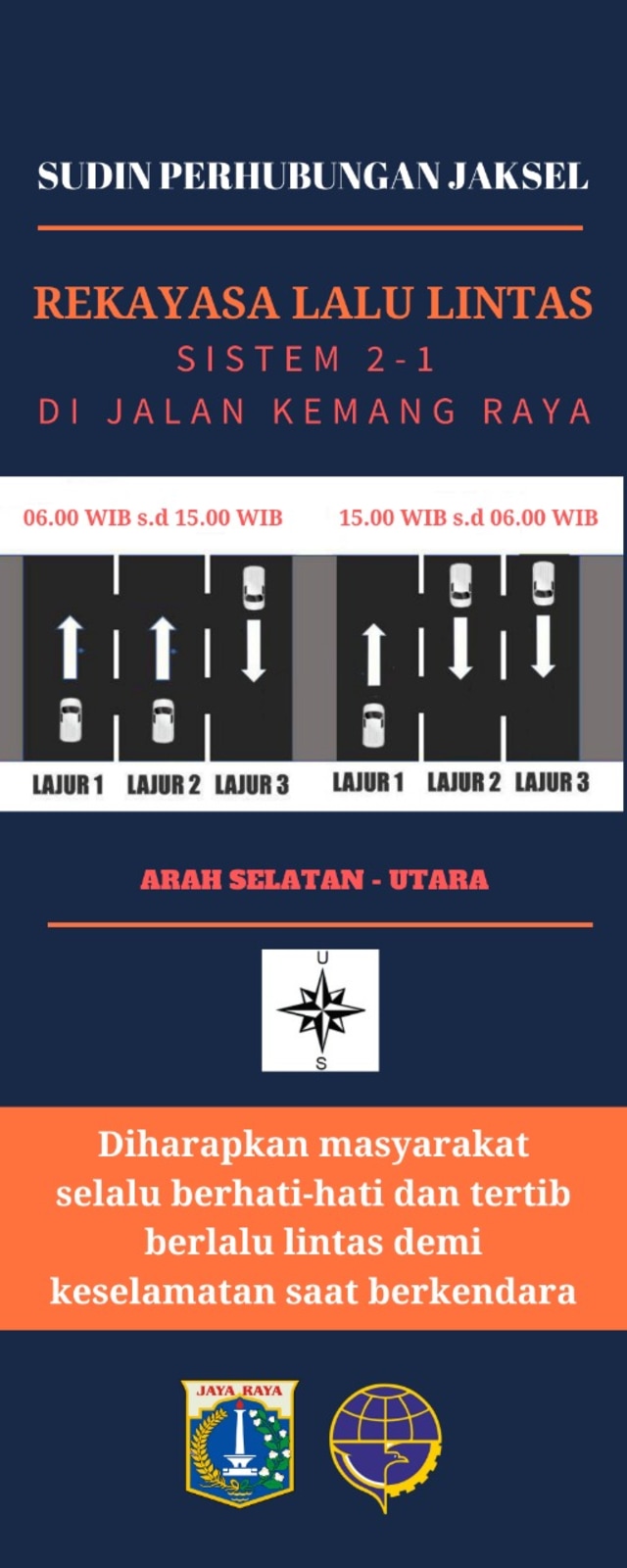 Sistem 3 lajur di Jalan Kemang, Jakarta Selatan. Foto: Dok. Sudin Perhubungan Jaksel