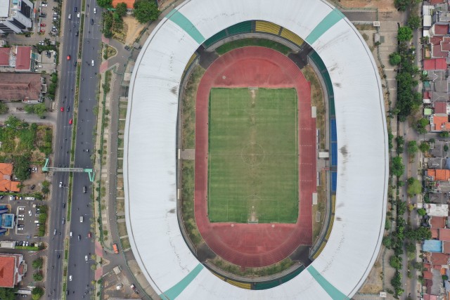 Foto udara Stadion Patriot Candrabhaga di Bekasi, Jawa Barat. Foto: ANTARA FOTO/Hafidz Mubarak A