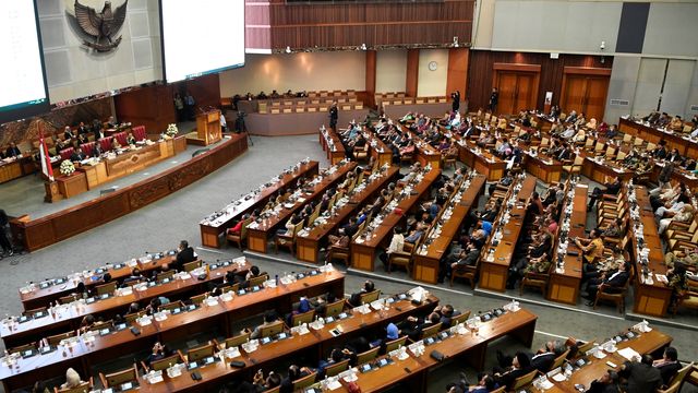 Suasana rapat paripurna ke-4 masa persidangan I Tahun 2019-2020 di Kompleks Parlemen, Senayan, Jakarta, Selasa (29/10/2019). Foto: ANTARA FOTO/Puspa Perwitasari