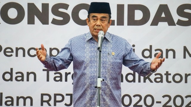 Menteri Agama Fachrul Razi di acara Konsolidasi perencanaan pencapaian dan misi Presiden serta sasaran dan target indikator bidang PMK dalam RPJM 2020-2024. Foto: Irfan Adi Saputra/kumparan