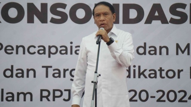 Menpora Zainudin Amali di acara Konsolidasi perencanaan pencapaian dan misi Presiden serta sasaran dan target indikator bidang PMK dalam RPJM 2020-2024. Foto: Irfan Adi Saputra/kumparan 