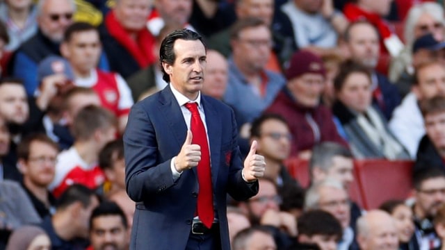 Pelatih Arsenal, Unai Emery. Foto: Reuters/John Sibley