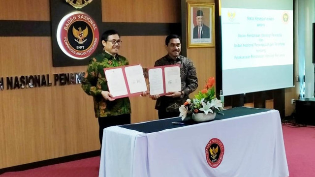 Penandatanganan Nota Kesepahaman BNPT dan BPIB tentang Pelaksanaan Pembinaan Ideologi Pancasila. Foto: Andesta Herli/kumparan