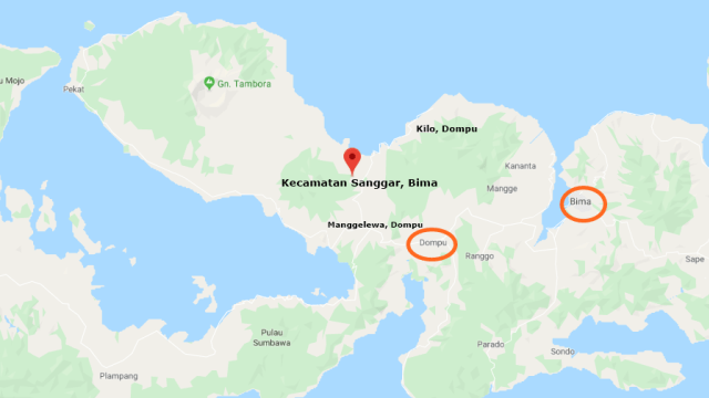 Wilayah Kabupaten BIma diapit oleh dua wilayah Kabupaten Dompu. Foto: Capture Info Dompu dari Google Map