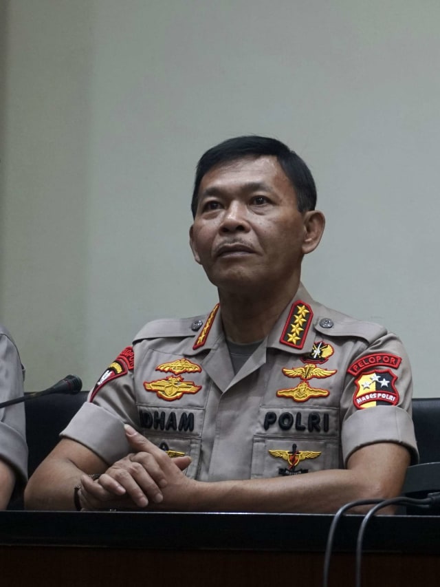 Kapolri Idham Azis saat melakukan konferensi pers KPK dan Polri di gedung KPK, Jakarta, pada Senin (4/11). Foto: Iqbal Firdaus/kumparan