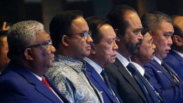 Ketua Umum Partai Nasdem Surya Paloh dan Gubernur DKI Jakarta Anies Baswedan hadiri Kongres dan HUT Partai Nasdem di Jakarta, Jumat (8/11/2019). Foto: Fanny Kusumawardhani/kumparan