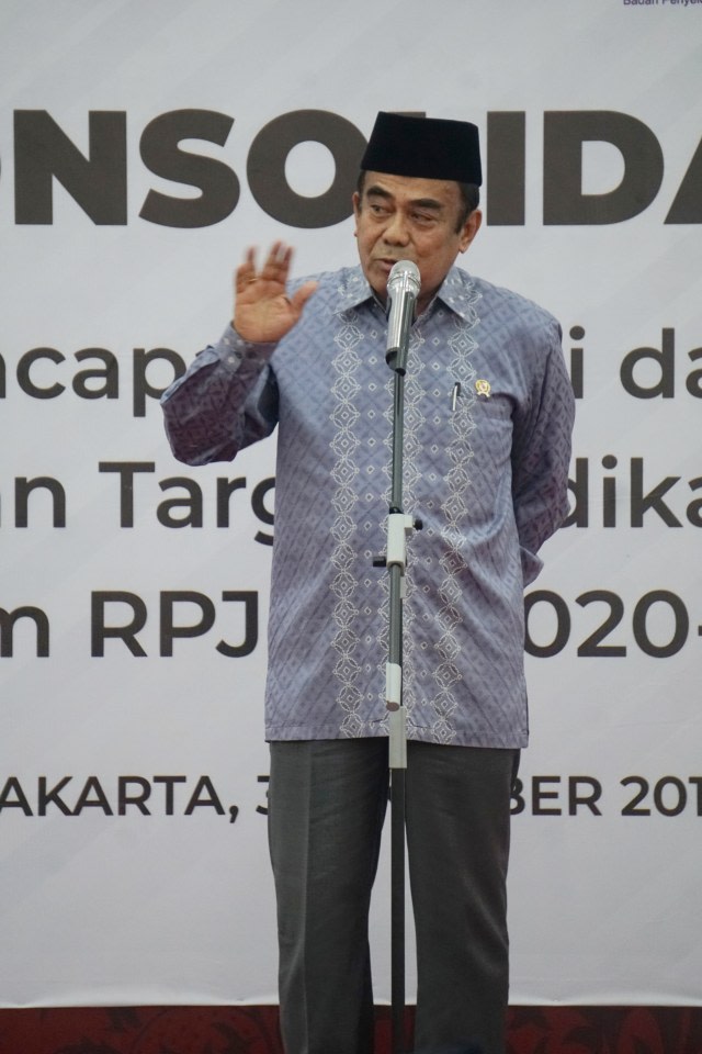 Menteri Agama Fachrul Razi di acara Konsolidasi perencanaan pencapaian dan misi Presiden serta sasaran dan target indikator bidang PMK dalam RPJM 2020-2024. Foto: Irfan Adi Saputra/kumparan 