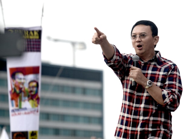 Mantan Gubernur DKI Jakarta Basuki Tjahaja Purnama saat kampanye pada 11 Februari 2017. Foto: AFP
