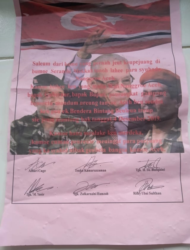 Selebaran yang mengajak masyarakat Aceh diminta kibarkan bendera bulan bintang. Foto: Dok. Istimewa