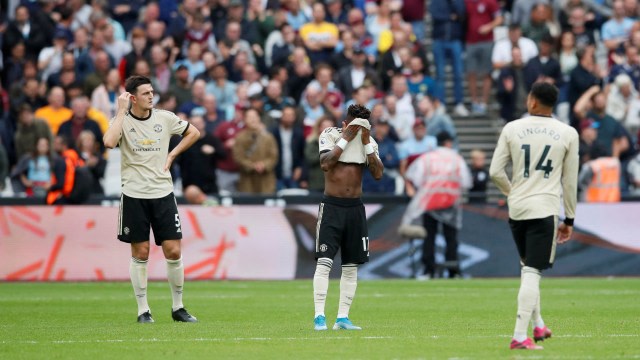 Manchester United kalah 0-2 dari West Ham United. Foto: REUTERS/David Klein