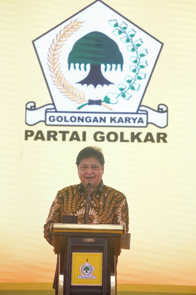 Ketua Umum Partai Golkar Airlangga Hartarto memberi sambutan saat Pembukaan Pendidikan Politik Partai Golkar Tahun 2019 di Merlyn Park Hotel, Jakarta. Foto: Irfan Adi Saputra/kumparan 