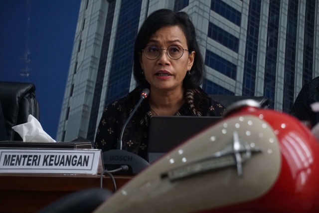 Menteri Keuangan Sri Mulyani saat konferensi pers penyelundupan di pesawat Garuda Indonesia. Foto: Irfan Adi Saputra/kumparan