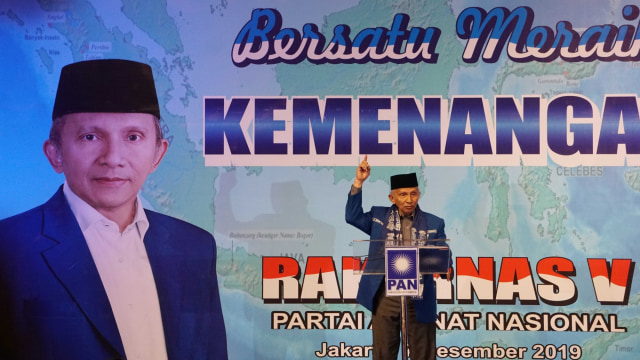 Ketua Dewan Kehormatan PAN Amien Rais saat Rapat Kerja Nasional PAN Tahun 2019 di Millennium Hotel, Jakarta Pusat, Sabtu (7/12). Foto: Irfan Adi Saputra/kumparan