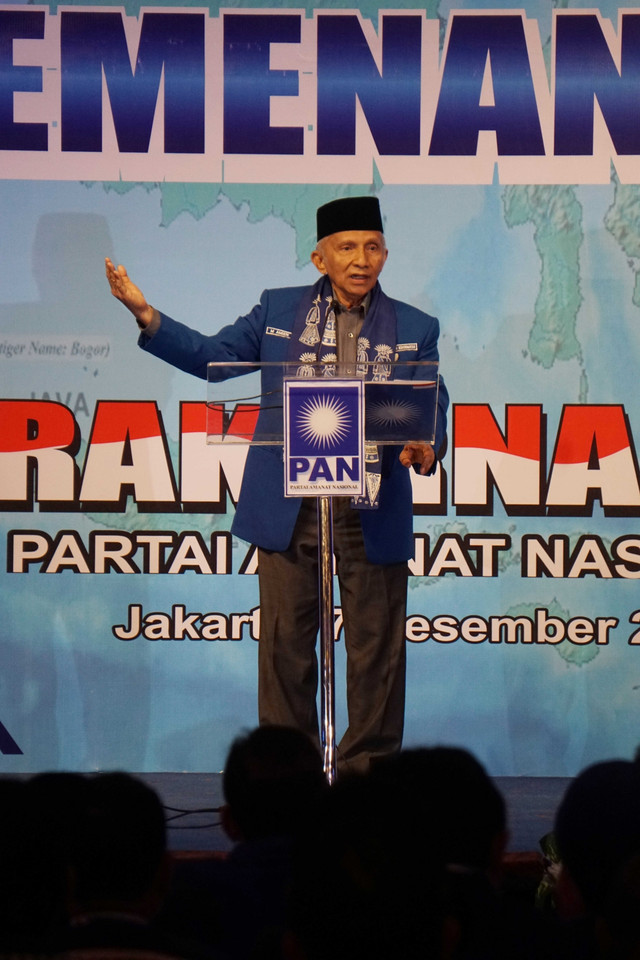 Ketua Dewan Kehormatan PAN Amien Rais saat Rapat Kerja Nasional PAN Tahun 2019 di Millennium Hotel, Jakarta Pusat, Sabtu (7/12). Foto: Irfan Adi Saputra/kumparan