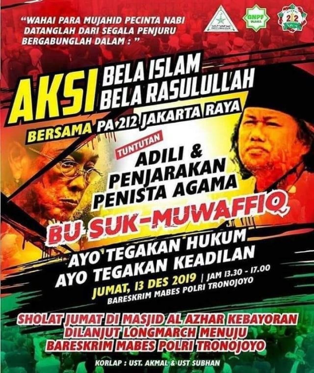 Rencana unjuk rasa di depan Bareskrim Polri oleh FPI, pada Jumat 13 Desember 2019. Foto: Dok. Istimewa