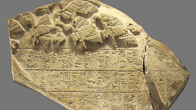 Foto: Pecahan tanah liat yang disertai tulisan aksara paku atau Cuneiform