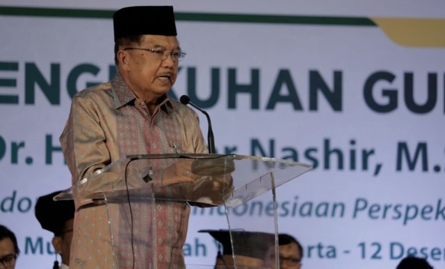 Mantan Wakil Presiden Jusuf Kalla di Universitas Muhammadiyah Yogyakarta Kamis (12/12/2019). foto: atx