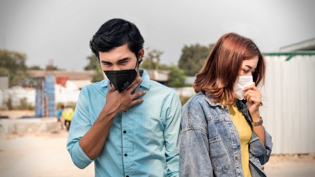 Ilustrasi pasangan menggunakan masker.
 Foto: Jub-Job